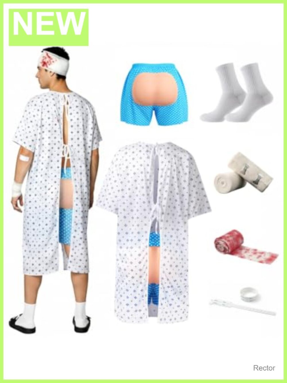 Funny Patient Costume Set with Padded Rear Shorts
